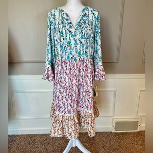Maison Tara NWT 16W Dress Mixed Media Floral Print Cottagecore Bell Sleeve $118